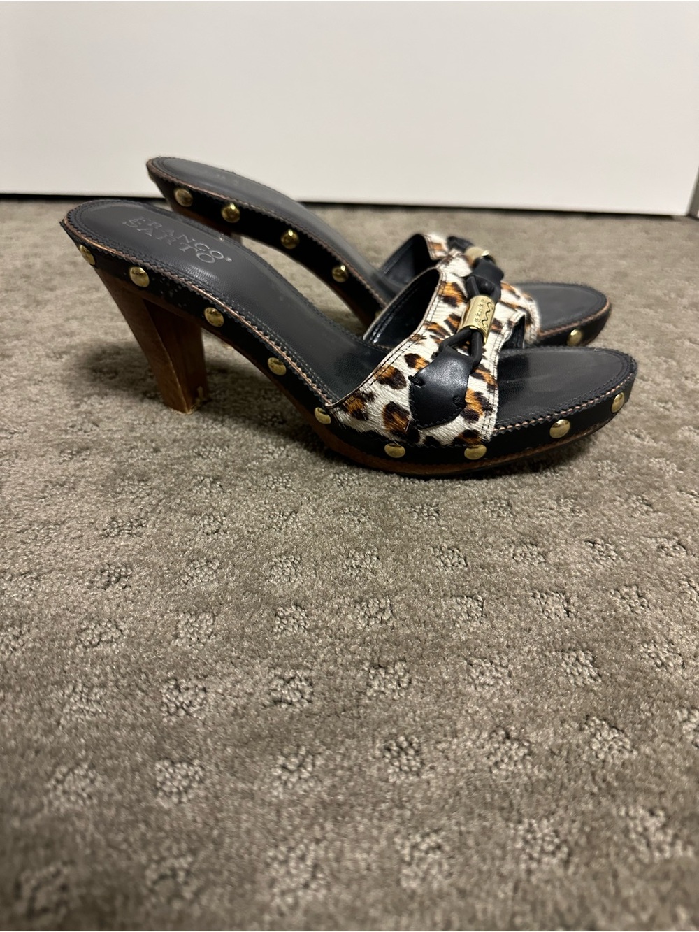 Franco Sarto Black & Leopard Print Studded Mules
